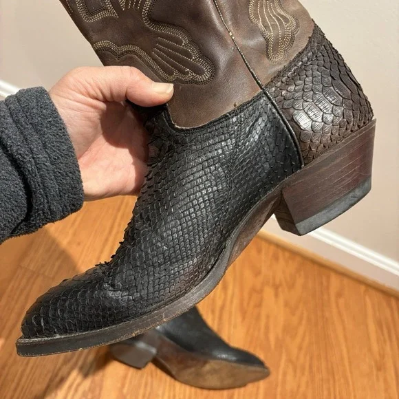 Vintage J. Chisholm Brown Python Snake Rare Exotic Western Cowboy Boots Mens 8.5